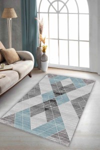 Turkuaz Geometrik Kaymaz Tabanlı Dekoratif Halı DD005 Turkuaz Geometrik Kaymaz Tabanlı Dekoratif Halı DD005