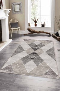 Gri Geometrik Kaymaz Tabanlı Makinede Yıkanabilir Halı DD01 Gri Geometrik Kaymaz Tabanlı Makinede Yıkanabilir Halı DD01