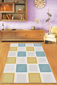 Sarı Turkuaz Geometrik Kaymaz Tabanlı Dekoratif Halı DM006 Sarı Turkuaz Geometrik Kaymaz Tabanlı Dekoratif Halı DM006