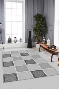Gri Geometrik Kaymaz Tabanlı Makinede Yıkanabilir Halı DM08 Gri Geometrik Kaymaz Tabanlı Makinede Yıkanabilir Halı DM08