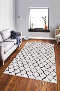 Siyah Fas Desen Kaymaz Taban Makinede Yıkanabilir Halı FS02 Siyah Fas Desen Kaymaz Taban Makinede Yıkanabilir Halı FS02