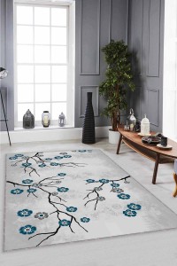 Zümrüt Çiçekli Kaymaz Taban Makinede Yıkanabilir Halı FW009 Zümrüt Çiçekli Kaymaz Taban Makinede Yıkanabilir Halı FW009