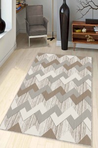 Bej Zigzag Kaymaz Tabanlı Makinede Yıkanabilir Halı KN007 Bej Zigzag Kaymaz Tabanlı Makinede Yıkanabilir Halı KN007