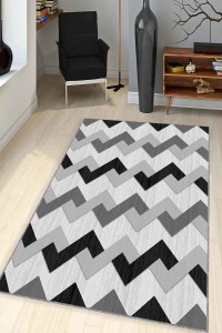 Gri Zigzag Kaymaz Tabanlı Makinede Yıkanabilir Halı KN09 Gri Zigzag Kaymaz Tabanlı Makinede Yıkanabilir Halı KN09
