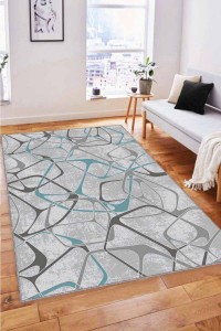 Turkuaz Geometrik Kaymaz Tabanlı Dekoratif Halı LK005 Turkuaz Geometrik Kaymaz Tabanlı Dekoratif Halı LK005