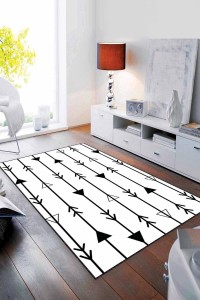 Beyaz Siyah Etnik Desenli Kaymaz Taban Dekoratif Halı MRC05 Beyaz Siyah Etnik Desenli Kaymaz Taban Dekoratif Halı MRC05