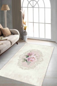 Bej Çiçekli Kaymaz Tabanlı Makinede Yıkanabilir Halı MX01 Bej Çiçekli Kaymaz Tabanlı Makinede Yıkanabilir Halı MX01