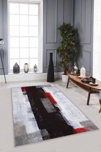 Siyah Kırmızı Kaymaz Tabanlı Modern Salon Halıları MX07 Siyah Kırmızı Kaymaz Tabanlı Modern Salon Halıları MX07