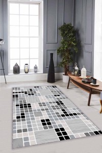 Gri Geometrik Kaymaz Tabanlı Makinede Yıkanabilir Halı PUZ01 Gri Geometrik Kaymaz Tabanlı Makinede Yıkanabilir Halı PUZ01