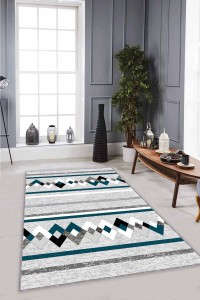 Zümrüt Zigzag Kaymaz Tabanlı Makinede Yıkanabilir Halı RT09 Zümrüt Zigzag Kaymaz Tabanlı Makinede Yıkanabilir Halı RT09