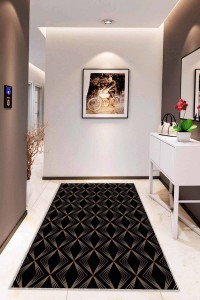 Siyah Mermer Görünümlü Kaymaz Tabanlı Dekoratif Halı RV020 Siyah Mermer Görünümlü Kaymaz Tabanlı Dekoratif Halı RV020