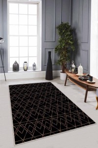 Siyah Mermer Görünümlü Kaymaz Tabanlı Dekoratif Halı RV024 Siyah Mermer Görünümlü Kaymaz Tabanlı Dekoratif Halı RV024