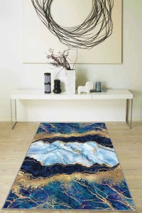 Mavi Mermer Görünümlü Kaymaz Tabanlı Dekoratif Halı RV114 Mavi Mermer Görünümlü Kaymaz Tabanlı Dekoratif Halı RV114