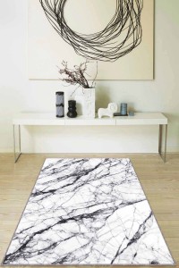 Beyaz Mermer Görünümlü Kaymaz Tabanlı Dekoratif Halı RV130 Beyaz Mermer Görünümlü Kaymaz Tabanlı Dekoratif Halı RV130