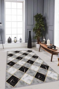 Gri Mermer Görünümlü Kaymaz Tabanlı Dekoratif Halı RV137 Gri Mermer Görünümlü Kaymaz Tabanlı Dekoratif Halı RV137