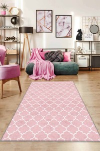 Pembe Fas Desen Kaymaz Taban Makinede Yıkanabilir Halı RV154 Pembe Fas Desen Kaymaz Taban Makinede Yıkanabilir Halı RV154