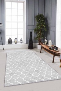 Gri Fas Desen Kaymaz Tabanlı Makinede Yıkanabilir Halı RV156 Gri Fas Desen Kaymaz Tabanlı Makinede Yıkanabilir Halı RV156