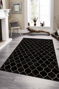 Siyah Fas Desen Kaymaz Taban Makinede Yıkanabilir Halı RV157 Siyah Fas Desen Kaymaz Taban Makinede Yıkanabilir Halı RV157