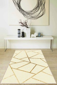 Krem Gold Geometrik Kaymaz Tabanlı Dekoratif Halı RV162 Krem Gold Geometrik Kaymaz Tabanlı Dekoratif Halı RV162