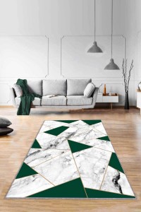 Yeşil Mermer Görünümlü Kaymaz Tabanlı Dekoratif Halı RV168 Yeşil Mermer Görünümlü Kaymaz Tabanlı Dekoratif Halı RV168