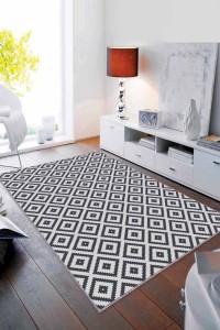 Gri Antrasit Karo Desen Kaymaz Tabanlı Dekoratif Halı RV183 Gri Antrasit Karo Desen Kaymaz Tabanlı Dekoratif Halı RV183