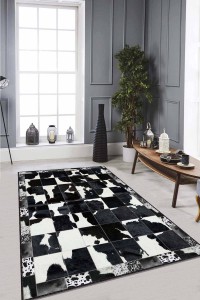 Siyah Deri Görünümlü Kaymaz Tabanlı Dekoratif Halı RV247 Siyah Deri Görünümlü Kaymaz Tabanlı Dekoratif Halı RV247