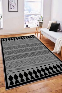 Siyah Gri Etnik Kaymaz Tabanlı Dekoratif Halı RV263 Siyah Gri Etnik Kaymaz Tabanlı Dekoratif Halı RV263