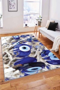 Lacivert Nazar Boncuğu Desenli 3D Kaymaz Tabanlı Halı RV363 Lacivert Nazar Boncuğu Desenli 3D Kaymaz Tabanlı Halı RV363