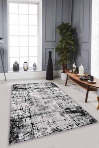 Siyah Modern Kaymaz Tabanlı Makinede Yıkanabilir Halı RV368 Siyah Modern Kaymaz Tabanlı Makinede Yıkanabilir Halı RV368