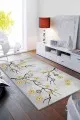 Gri Sarı Halı Modelleri Sarı Çiçekli Kaymaz Tabanlı Makinede Yıkanabilir Halı FW006