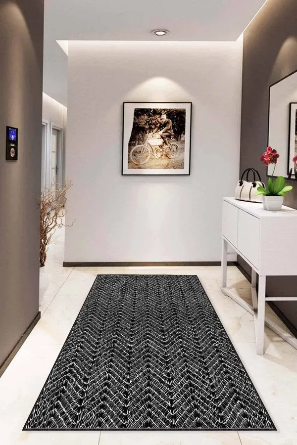 Tek Renk Salon Halıları Siyah Sade Desensiz Kaymaz Tabanlı Dekoratif Halı RV205
