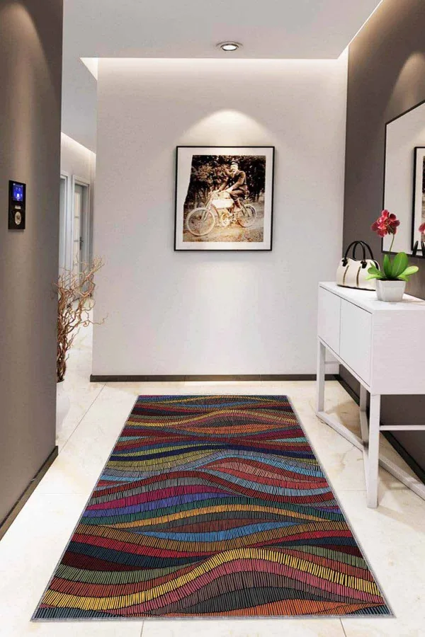 Renkli Salon Halıları Çok Renkli Colorful Kaymaz Tabanlı Dekoratif Halı RV250