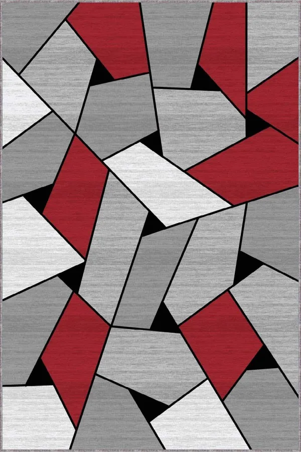 Gri Kırmızı Halı Kırmızı Geometrik Kaymaz Tabanlı Dekoratif Halı WL06