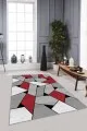 Gri Kırmızı Halı Kırmızı Geometrik Kaymaz Tabanlı Dekoratif Halı WL06