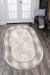 Bej Çerçeveli Kaymaz Tabanlı Yıkanabilen Oval Halı AR715 Bej Çerçeveli Kaymaz Tabanlı Yıkanabilen Oval Halı AR715