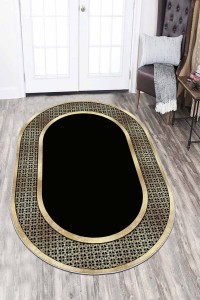 Siyah Gold Çerçeveli Kaymaz Tabanlı Hol Halısı Oval AR727 Siyah Gold Çerçeveli Kaymaz Tabanlı Hol Halısı Oval AR727