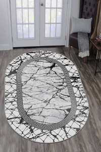 Gri Çerçeveli Kaymaz Tabanlı Yıkanabilir Oval Halı AR975 Gri Çerçeveli Kaymaz Tabanlı Yıkanabilir Oval Halı AR975