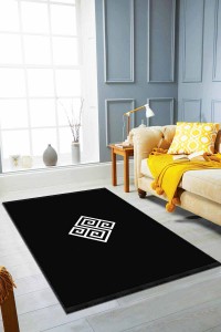 Siyah Modern Klasik Kaymaz Tabanlı Dekoratif Halı AR069 Siyah Modern Klasik Kaymaz Tabanlı Dekoratif Halı AR069