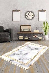 Krem Gold Çerçeveli Kaymaz Tabanlı Dekoratif Halı AR095 Krem Gold Çerçeveli Kaymaz Tabanlı Dekoratif Halı AR095