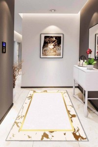 Krem Gold Çerçeveli Kaymaz Tabanlı Dekoratif Halı AR097 Krem Gold Çerçeveli Kaymaz Tabanlı Dekoratif Halı AR097
