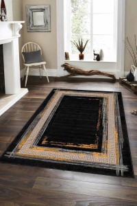 Siyah Modern Klasik Kaymaz Tabanlı Dekoratif Halı AR218 Siyah Modern Klasik Kaymaz Tabanlı Dekoratif Halı AR218
