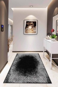 Siyah Modern Klasik Kaymaz Tabanlı Dekoratif Halı AR371 Siyah Modern Klasik Kaymaz Tabanlı Dekoratif Halı AR371