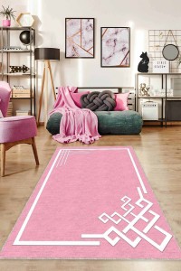 Pembe Çerçeveli Kaymaz Taban Makinede Yıkanabilir Halı AR536 Pembe Çerçeveli Kaymaz Taban Makinede Yıkanabilir Halı AR536