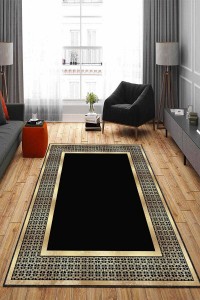Siyah Gold Çerçeveli Kaymaz Tabanlı Dekoratif Halı AR726 Siyah Gold Çerçeveli Kaymaz Tabanlı Dekoratif Halı AR726