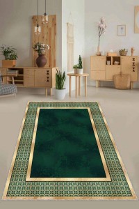 Yeşil Çerçeveli Kaymaz Taban Makinede Yıkanabilir Halı AR730
