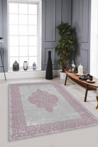 Pembe Klasik Göbekli Kaymaz Tabanlı Dekoratif Halı MK45 Pembe Klasik Göbekli Kaymaz Tabanlı Dekoratif Halı MK45