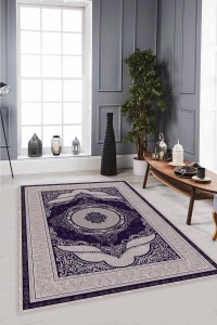 Lacivert Klasik Göbekli Kaymaz Tabanlı Dekoratif Halı MK52