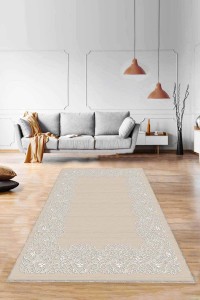 Bej Çerçeveli Kaymaz Tabanlı Makinede Yıkanabilir Halı MK55 Bej Çerçeveli Kaymaz Tabanlı Makinede Yıkanabilir Halı MK55