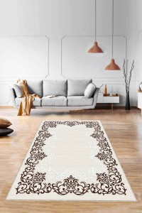 Kahverengi Çerçeveli Kaymaz Tabanlı Dekoratif Halı MK62 Kahverengi Çerçeveli Kaymaz Tabanlı Dekoratif Halı MK62