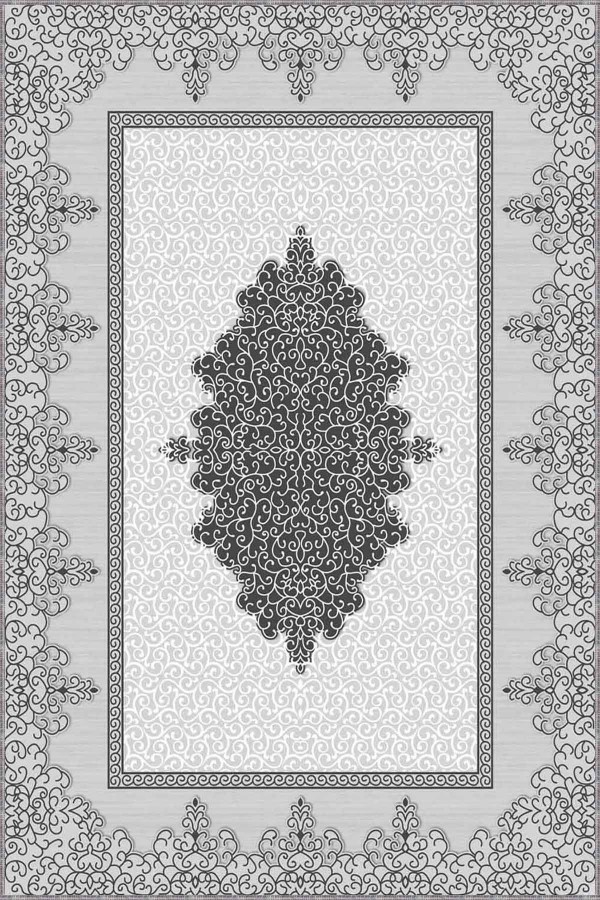 Gri Klasik Göbekli Kaymaz Tabanlı Dekoratif Halı MK66